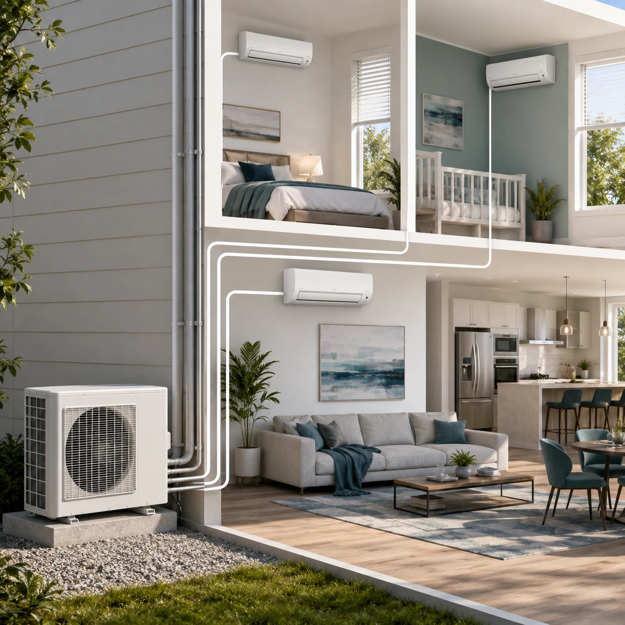Installation multi-split avec plusieurs unites interieures